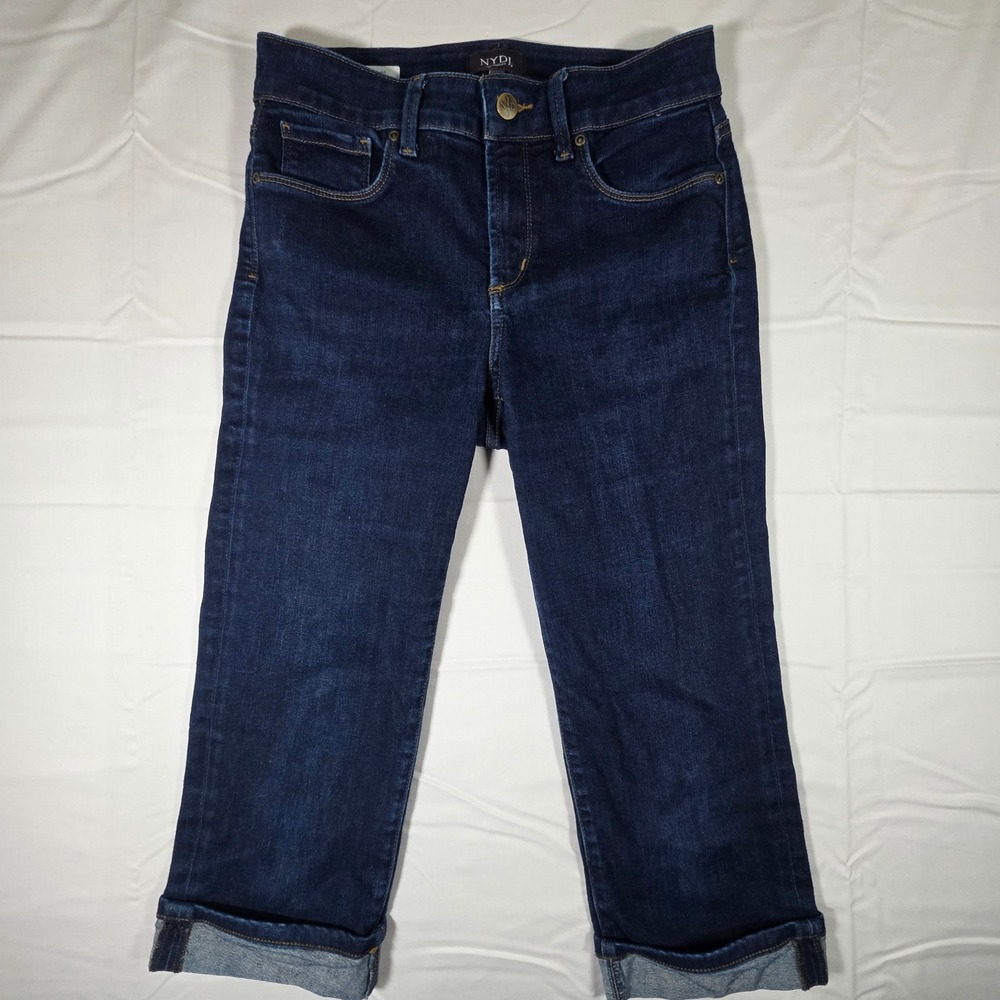 NYDJ Marilyn Crop Jeans Womens 4 Indigo Blue Lift Tuck Straight Leg Denim Pants